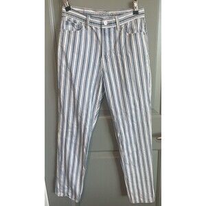 American Eagle Striped Mom Jeans Blue White Vertical Womens Size 0 Fit 26x27.5